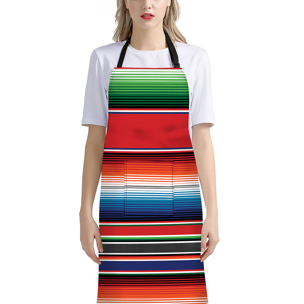Vintage Mexican Serape Pattern Print Bib Apron With Pocket