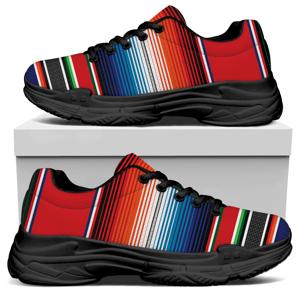 Vintage Mexican Serape Pattern Print Black Chunky Shoes
