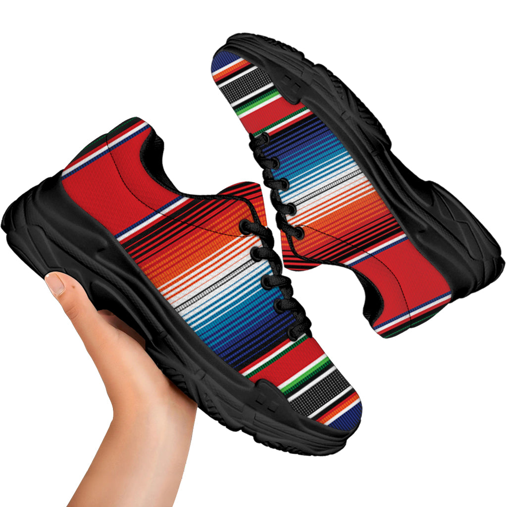 Vintage Mexican Serape Pattern Print Black Chunky Shoes