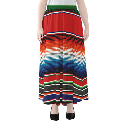 Vintage Mexican Serape Pattern Print Chiffon Maxi Skirt