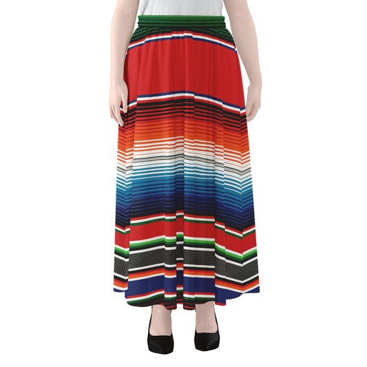 Vintage Mexican Serape Pattern Print Chiffon Maxi Skirt
