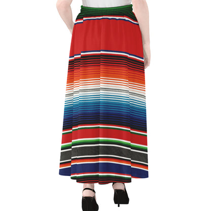 Vintage Mexican Serape Pattern Print Chiffon Maxi Skirt