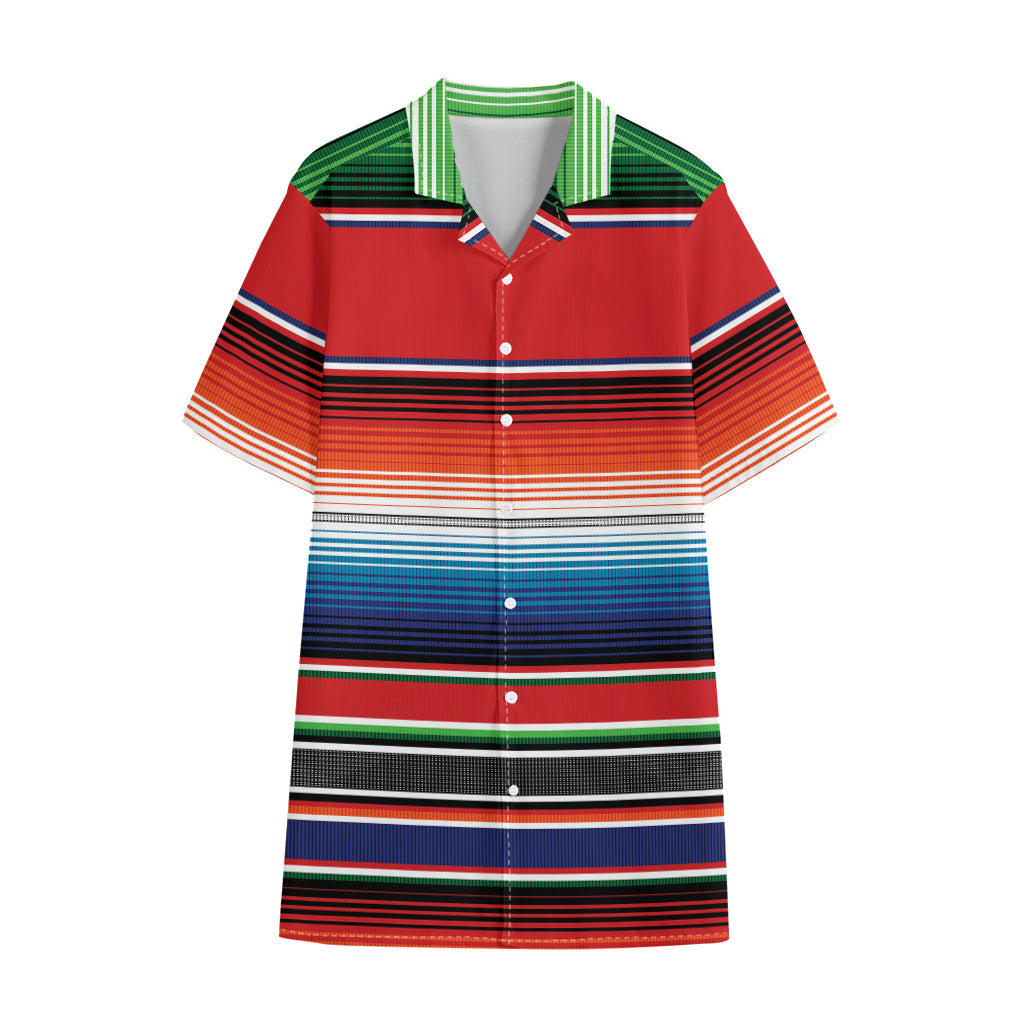 Vintage Mexican Serape Pattern Print Cotton Hawaiian Shirt