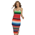 Vintage Mexican Serape Pattern Print Cross Back Cami Dress