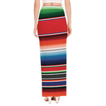 Vintage Mexican Serape Pattern Print High Slit Maxi Skirt