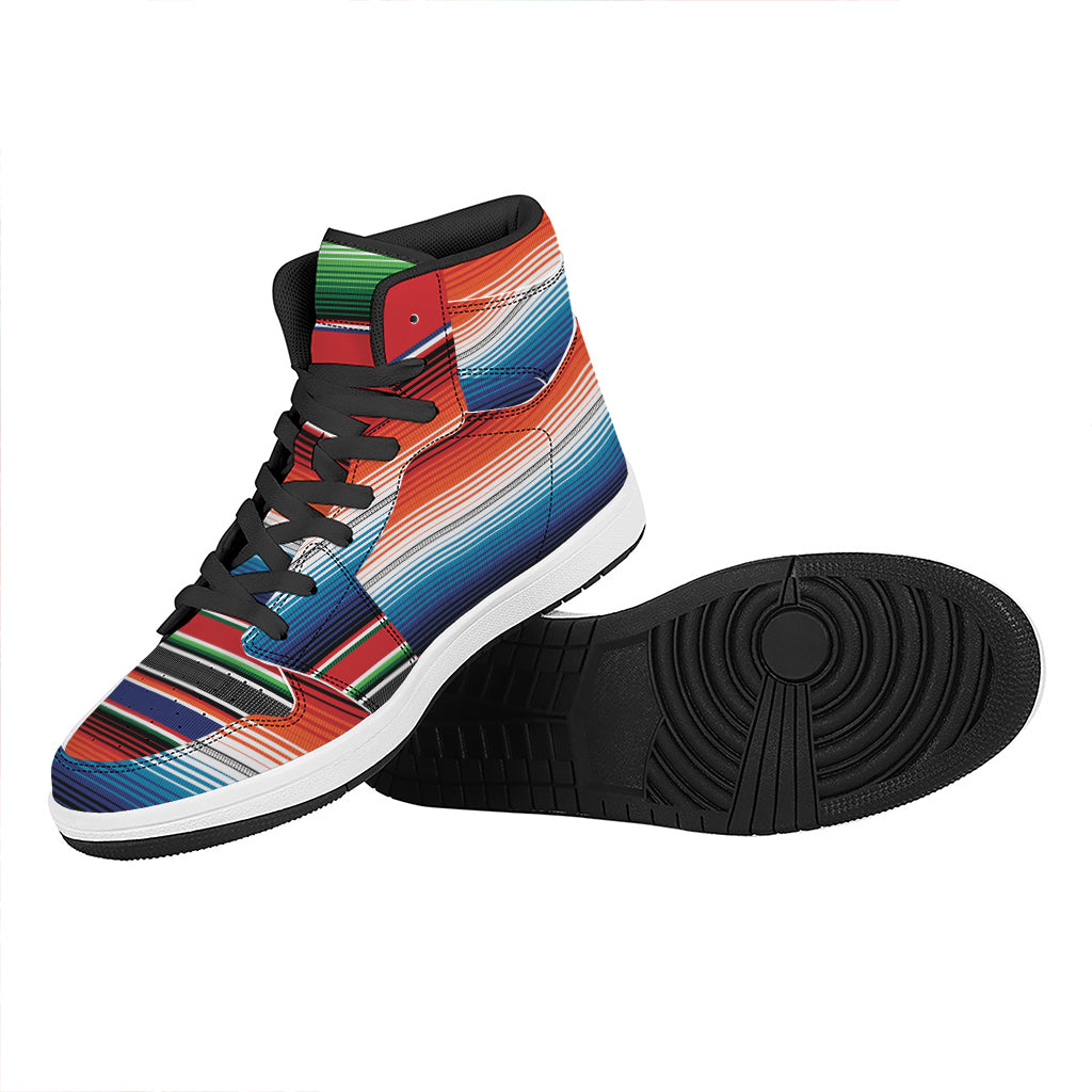 Vintage Mexican Serape Pattern Print High Top Leather Sneakers