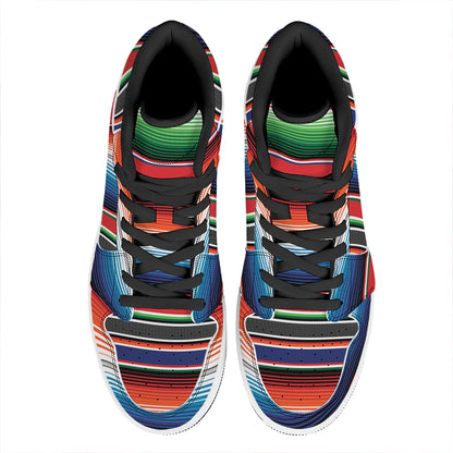 Vintage Mexican Serape Pattern Print High Top Leather Sneakers