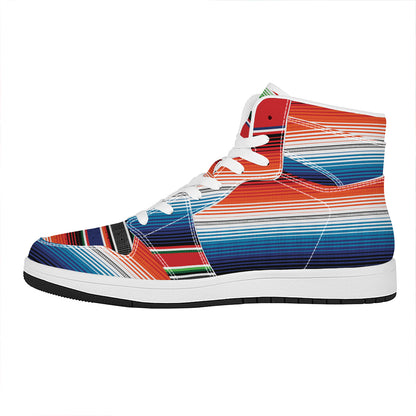 Vintage Mexican Serape Pattern Print High Top Leather Sneakers