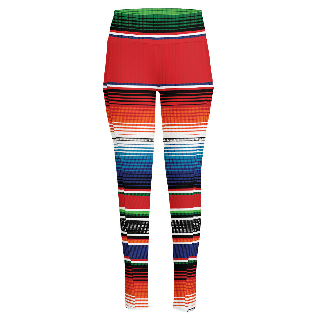 Vintage Mexican Serape Pattern Print High-Waisted Pocket Leggings
