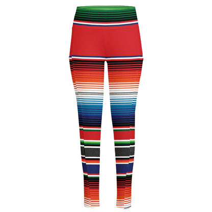 Vintage Mexican Serape Pattern Print High-Waisted Pocket Leggings