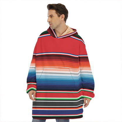 Vintage Mexican Serape Pattern Print Hoodie Blanket