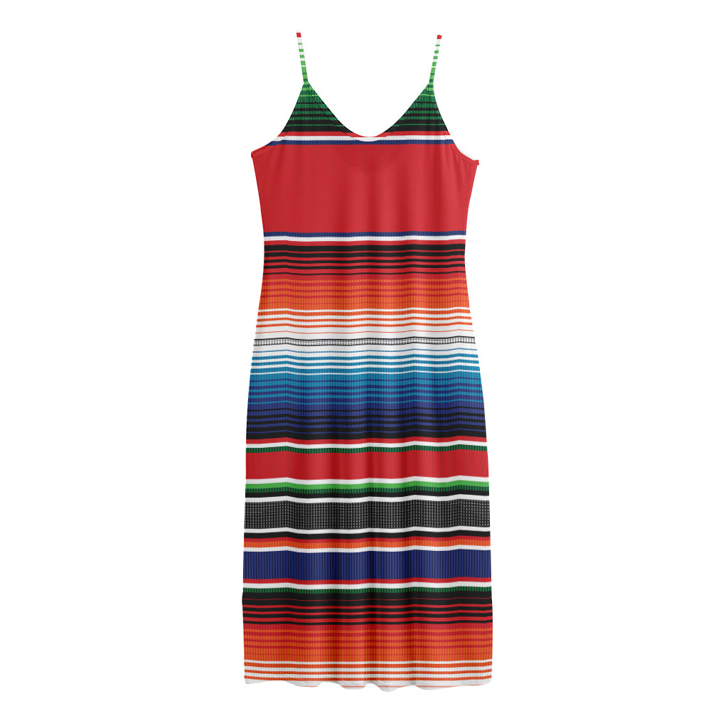 Vintage Mexican Serape Pattern Print Jersey Midi Cami Dress
