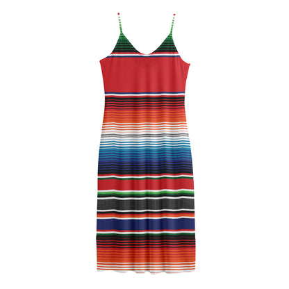 Vintage Mexican Serape Pattern Print Jersey Midi Cami Dress
