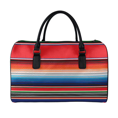 Vintage Mexican Serape Pattern Print Leather Duffle Bag