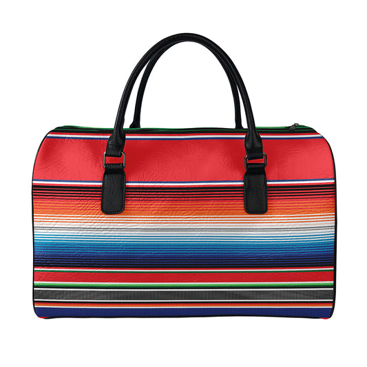 Vintage Mexican Serape Pattern Print Leather Duffle Bag