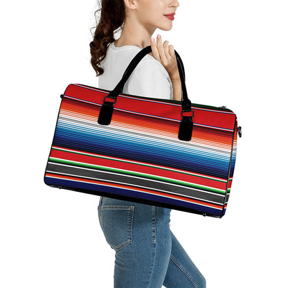 Vintage Mexican Serape Pattern Print Leather Duffle Bag