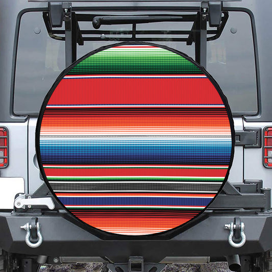 Vintage Mexican Serape Pattern Print Leather Spare Tire Cover