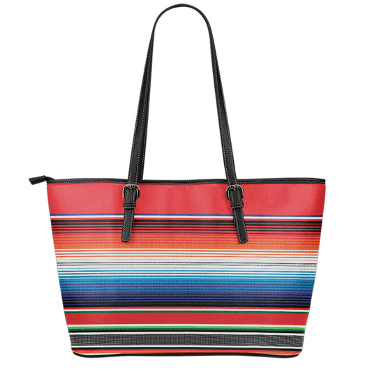 Vintage Mexican Serape Pattern Print Leather Tote Bag
