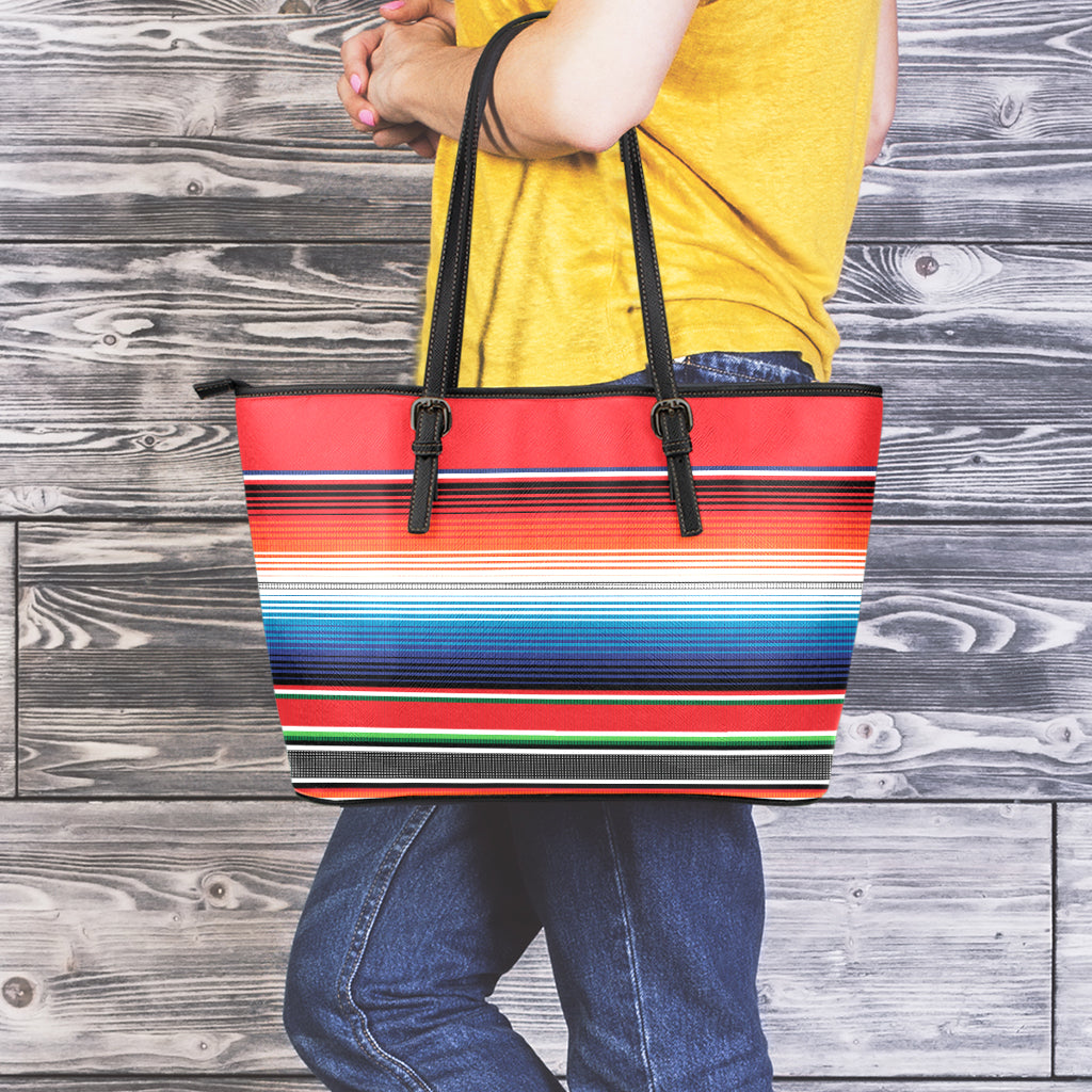 Vintage Mexican Serape Pattern Print Leather Tote Bag