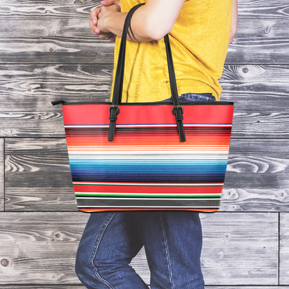 Vintage Mexican Serape Pattern Print Leather Tote Bag
