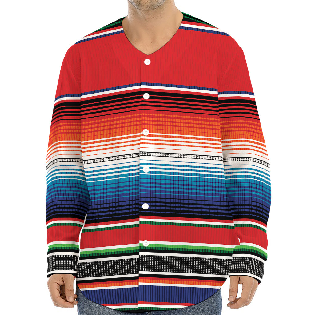 Vintage Mexican Serape Pattern Print Long Sleeve Baseball Jersey