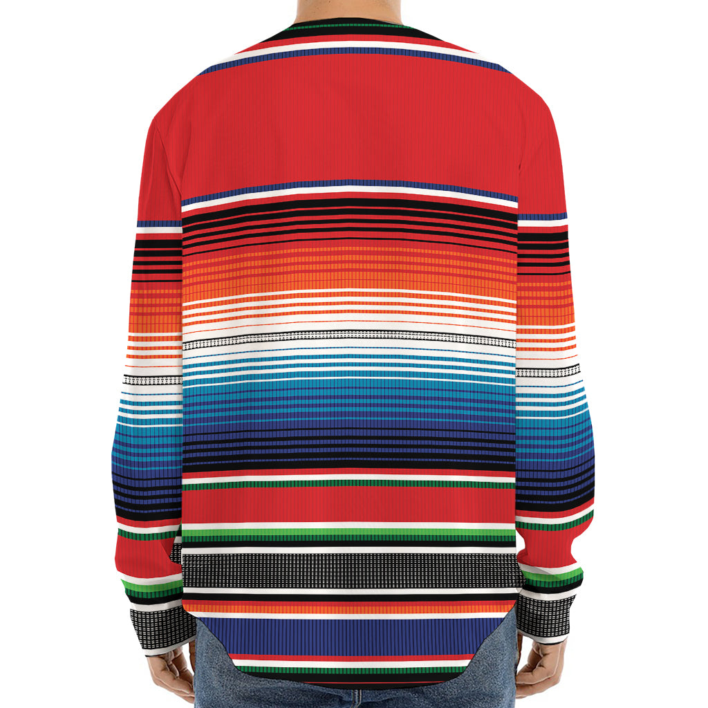 Vintage Mexican Serape Pattern Print Long Sleeve Baseball Jersey