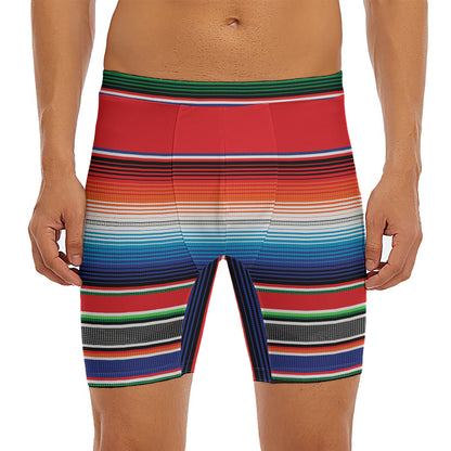 Vintage Mexican Serape Pattern Print Men's Long Boxer Briefs