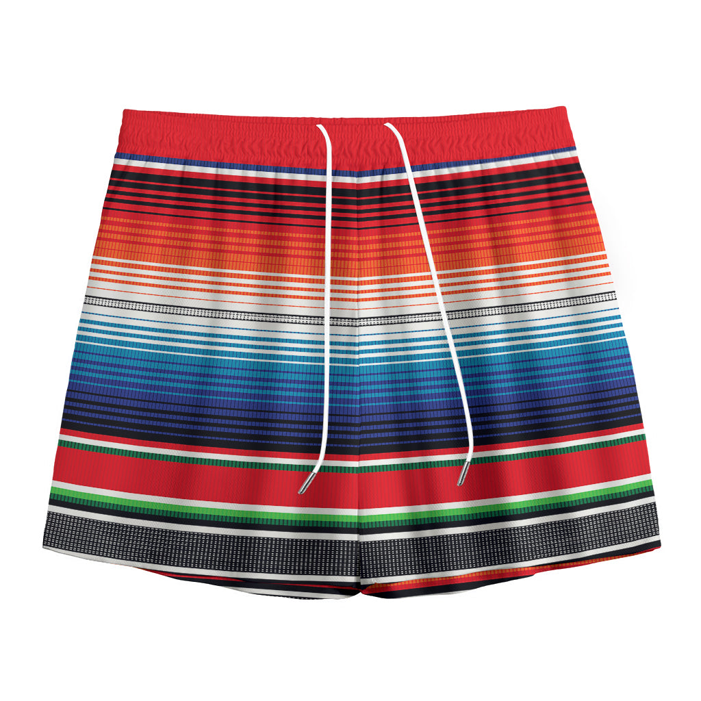 Vintage Mexican Serape Pattern Print Mesh Shorts