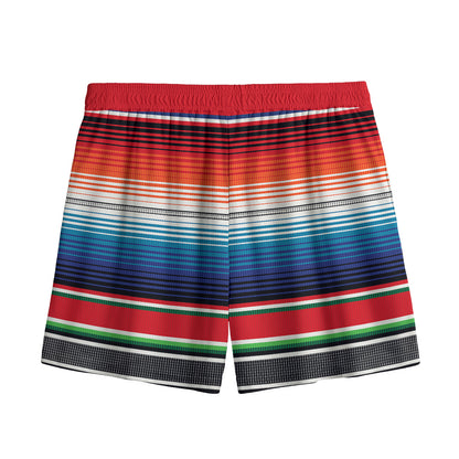 Vintage Mexican Serape Pattern Print Mesh Shorts