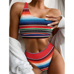 Vintage Mexican Serape Pattern Print One Shoulder Bikini Top