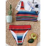 Vintage Mexican Serape Pattern Print One Shoulder Bikini Top