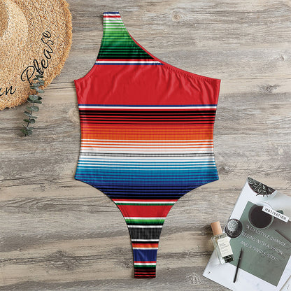 Vintage Mexican Serape Pattern Print One Shoulder Bodysuit