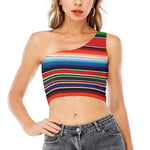 Vintage Mexican Serape Pattern Print One Shoulder Crop Top