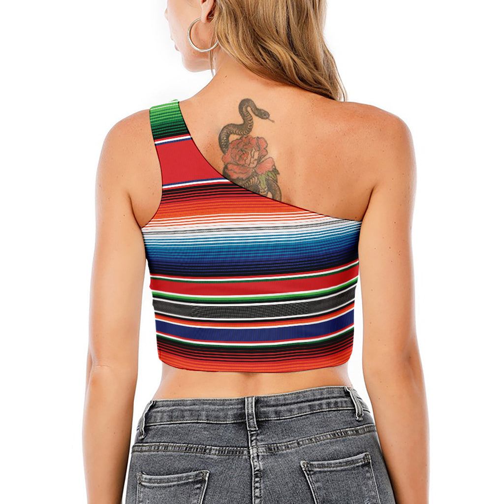 Vintage Mexican Serape Pattern Print One Shoulder Crop Top