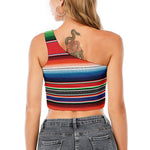 Vintage Mexican Serape Pattern Print One Shoulder Crop Top