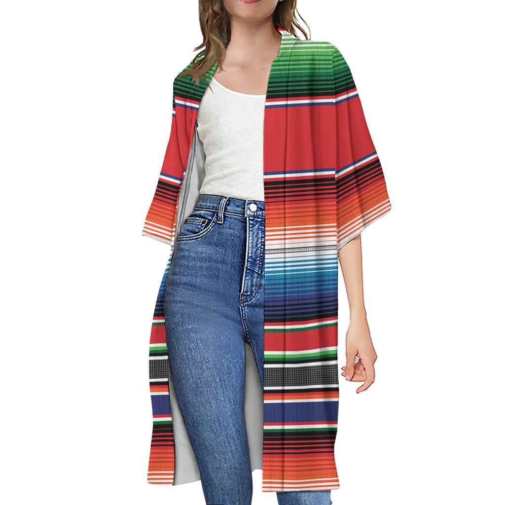 Vintage Mexican Serape Pattern Print Open Front Beach Cover Up