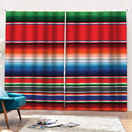 Vintage Mexican Serape Pattern Print Pencil Pleat Curtains