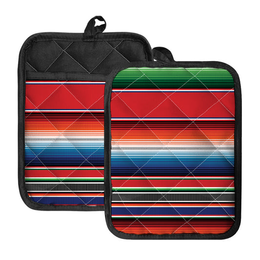 Vintage Mexican Serape Pattern Print Pot Holders With Pocket