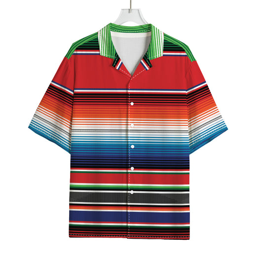 Vintage Mexican Serape Pattern Print Rayon Hawaiian Shirt