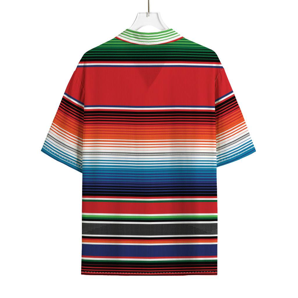 Vintage Mexican Serape Pattern Print Rayon Hawaiian Shirt