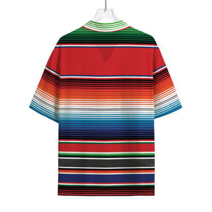Vintage Mexican Serape Pattern Print Rayon Hawaiian Shirt