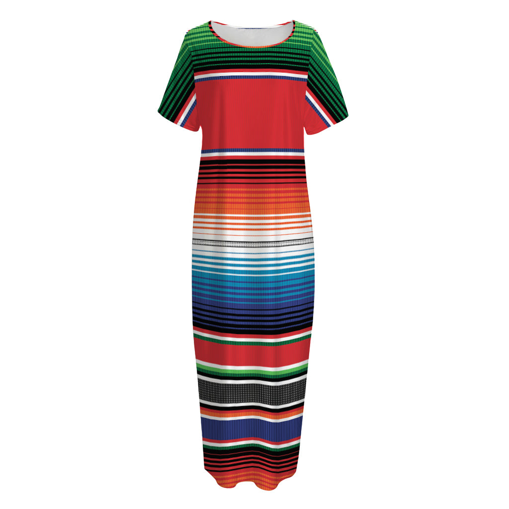 Vintage Mexican Serape Pattern Print Short Sleeve Long Nightdress
