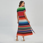 Vintage Mexican Serape Pattern Print Short Sleeve Maxi Dress