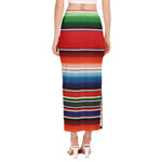 Vintage Mexican Serape Pattern Print Side Slit Maxi Skirt