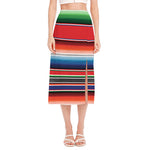 Vintage Mexican Serape Pattern Print Side Slit Midi Skirt