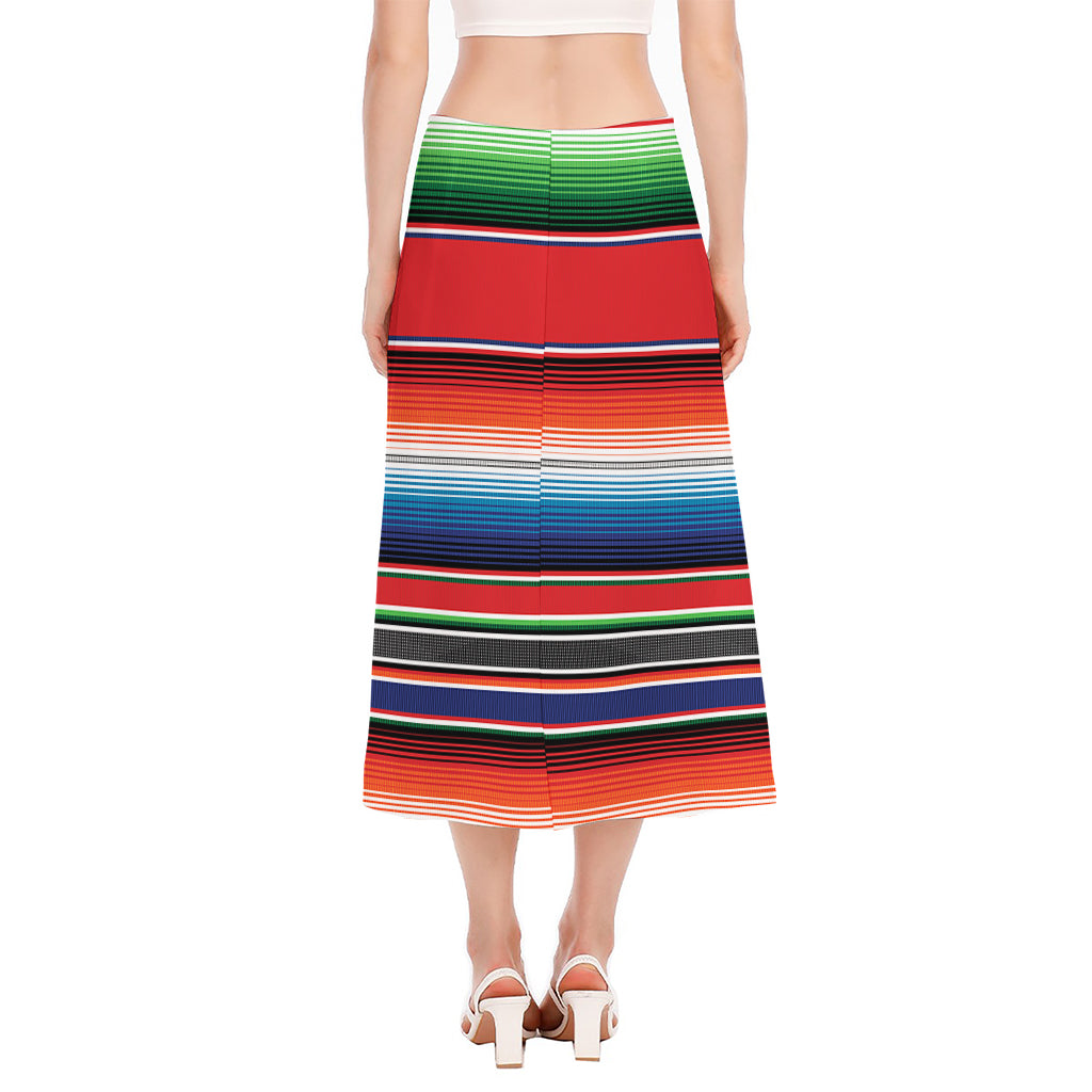 Vintage Mexican Serape Pattern Print Side Slit Midi Skirt