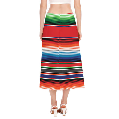 Vintage Mexican Serape Pattern Print Side Slit Midi Skirt