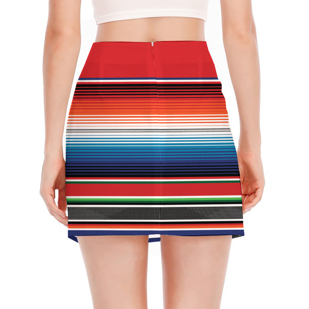 Vintage Mexican Serape Pattern Print Side Slit Mini Skirt