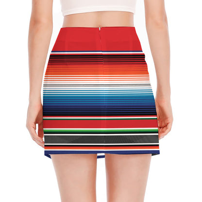 Vintage Mexican Serape Pattern Print Side Slit Mini Skirt