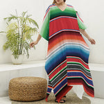 Vintage Mexican Serape Pattern Print Silk V-Neck Kaftan Dress